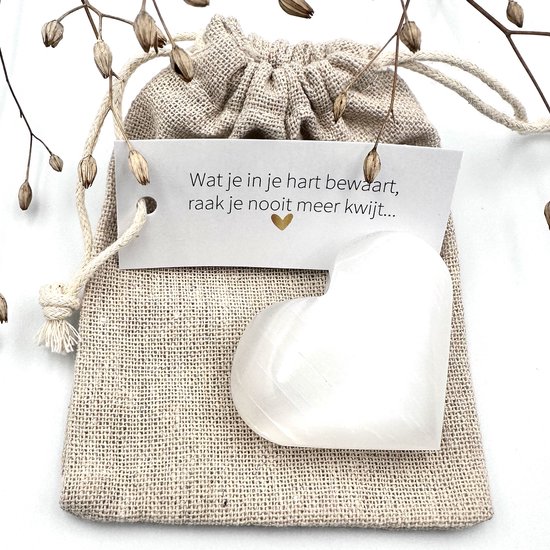 Sac Ce que vous gardez dans votre coeur, vous ne le perdrez jamais - Coeur sélénite - pierre précieuse - cadeau réconfort - cadeau boîte aux lettres - amitié - cadeau - cadeau - pierre d'ange - perte - tristesse - deuil