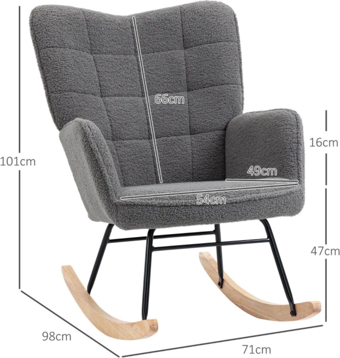 Zenzee Schommelstoel - Schommelstoelen babykamer - Relaxstoel - Fauteuil - Voedingsstoel - Donkergrijs — afbeelding 3