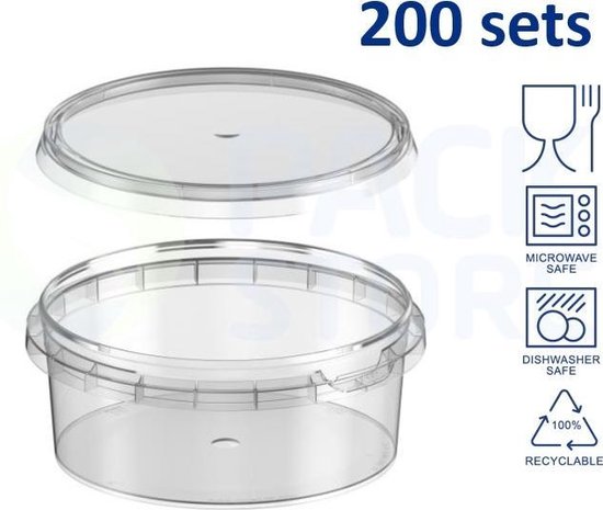 200 x plastic bakjes - vershoudbakjes - meal prep bakjes - rond met deksel  - ø118mm -... | bol.com