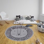 Rond kinderkamer vloerkleed Leeuw - zilver/grijs 160 cm rond