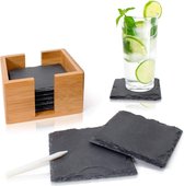 Onderzetters | Leisteen | 8 Stuks | Bamboe Standaard | Antislip | 10 x 10 cm | Tafeldecoratie
