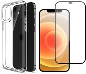 iPhone 12 Hoesje en Screenprotector - iPhone 12 Hoesje Transparant Siliconen Case + Screen Protector Glas Full Screen