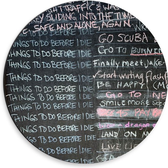 Dibond Wandcirkel - Krijtbord 'things before i die' - 30x30cm Foto op Aluminium Wandcirkel (met ophangsysteem)