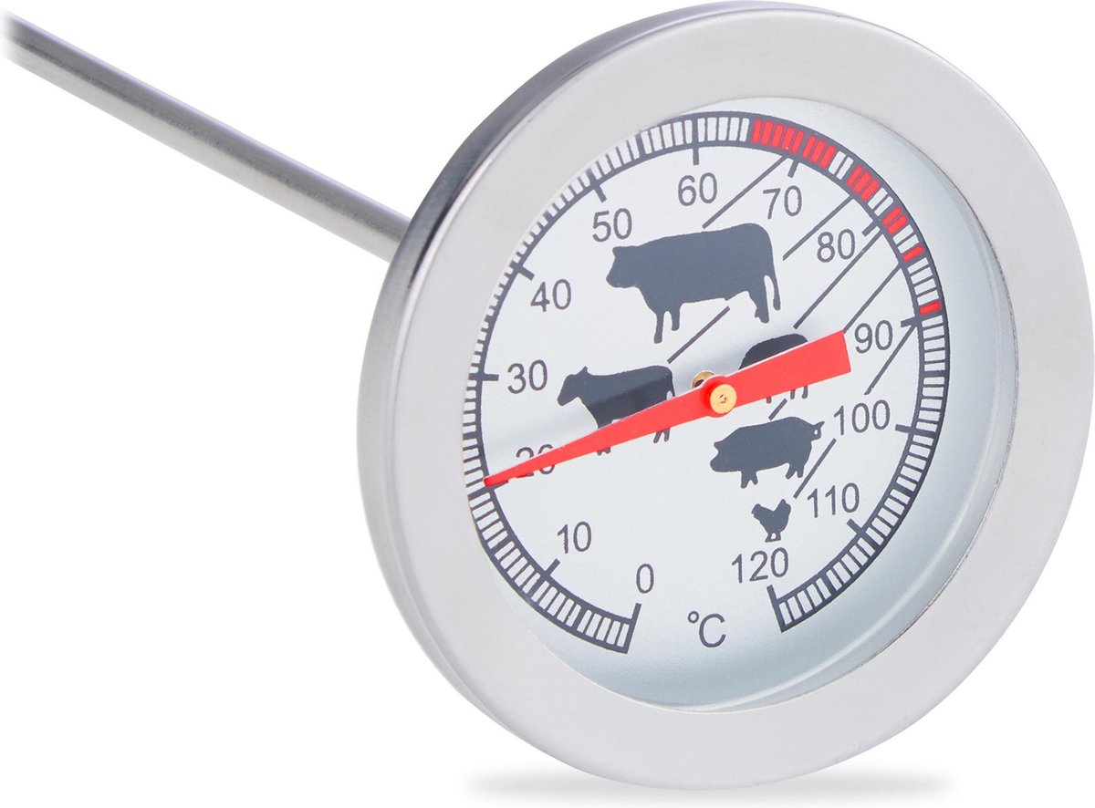 Relaxdays vleesthermometer analoog - thermometer rvs - 20 cm barbecue | bol.com
