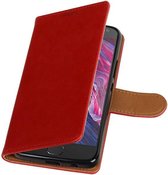 Pull up Leder bookstyle  hoesje voor Moto X4  - Rood