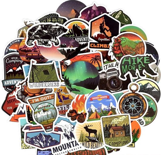 Outdoor Avontuur travel stickers - 50 stuks thema camping, reizen, natuur etc