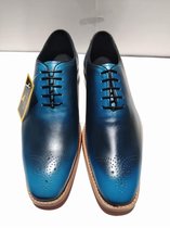 Volledig Lederen Herenschoen, blauw turquoise met zwart, maat 45