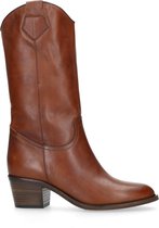 Manfield - Dames - Cognac leren cowboylaarzen - Maat 38