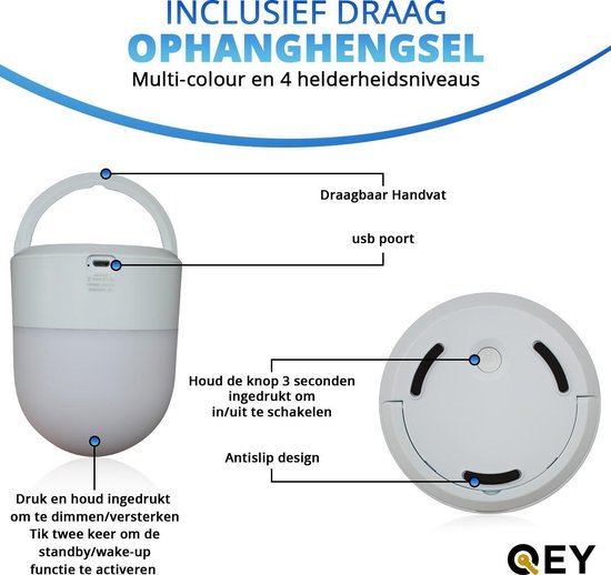 QEY - USB Oplaadbaar Nachtlampje 8 Instelbare Kleuren - LED verlichting - Leeslamp - Tafellamp - Bedlamp voor Baby, Kinderen & Volwassenen - Kinderkamer - Dimbaar - Touch Control - Multi kleur & Wit licht - RGB Nachtlamp van QEY — afbeelding 3