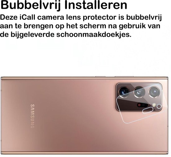 Roze Samsung Note 20 Ultra met cameralens protector op de achterkant.