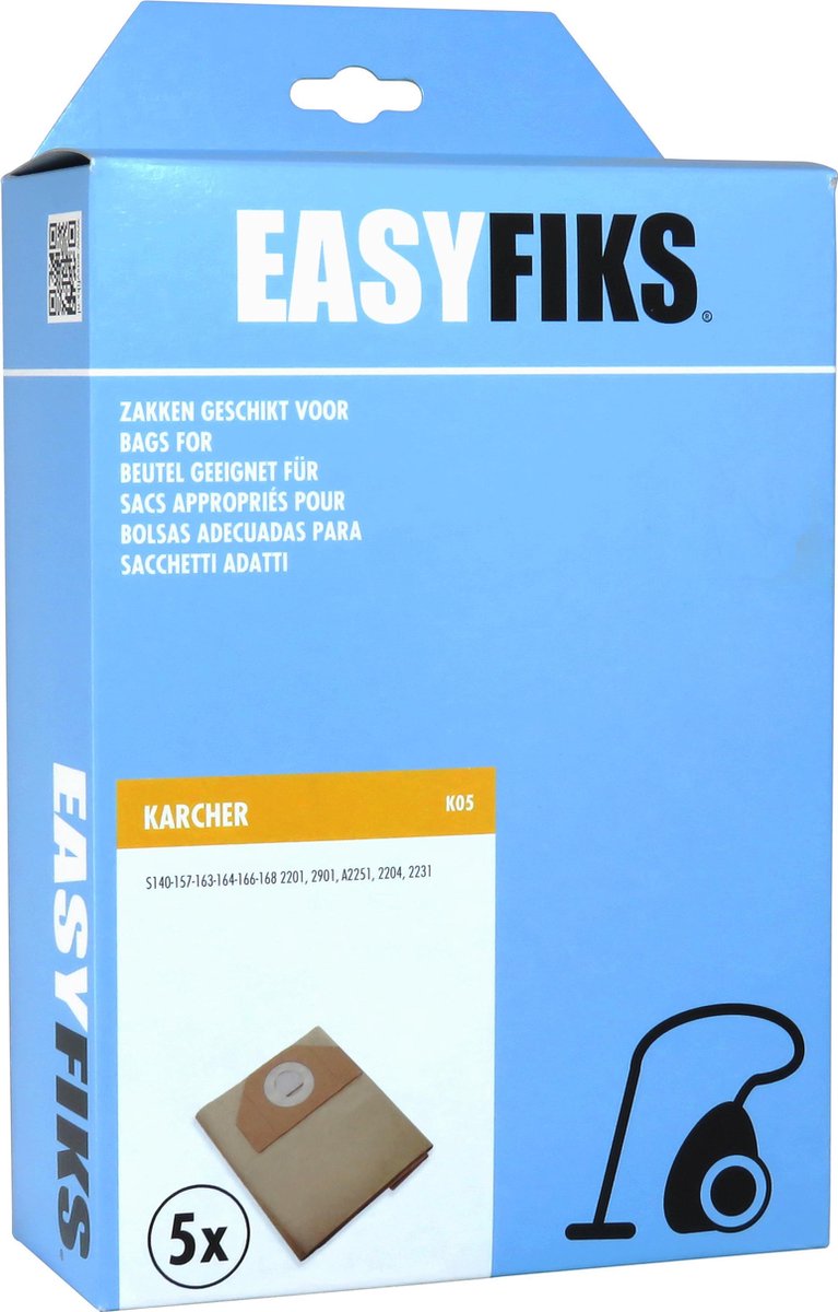 Easyfiks K05 stofzuigerzakken - geschikt voor Karcher S140-157-163-164-166-168 2201, 2901, A2251, 2204, 2231 - 5 stuks