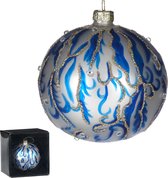 Goodwill Kerstbal Swirl-Delfts Blauw Glas Wit-Blauw D 10 cm