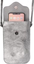 Bestcases Echt Lederen Schoudertasje voor Smartphone - Universeel - Zilver