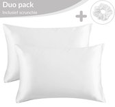 Satijnen Kussensloop - Satin Pillowcase - Huidverzorging - Haarverzorging - Satijn - Curly Girl Producten - Krullend Haar  - Wit - 50 x 60 – 2 Stuks