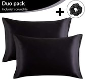 Satijnen Kussensloop - Satin Pillowcase - Huidverzorging - Haarverzorging - Satijn - Curly Girl Producten - Krullend Haar Vrouw  - Zwart - 60 x 70 – 2 Stuks
