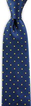 We Love Ties - XL Stropdas Basis Point - geweven zuiver zijde satijn - marineblauw / geel