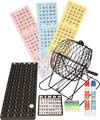 Afbeelding van het spelletje Bingo spel zwart/wit complete set 29 cm nummers 1-75 met molen, 168x bingokaarten en 2x stiften - Bingospel - Bingo spellen - Bingomolen met bingokaarten - Bingo spelen