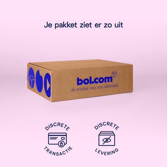 Bruine verzenddoos met blauw bol.com logo. Iconen voor discrete transactie en levering.