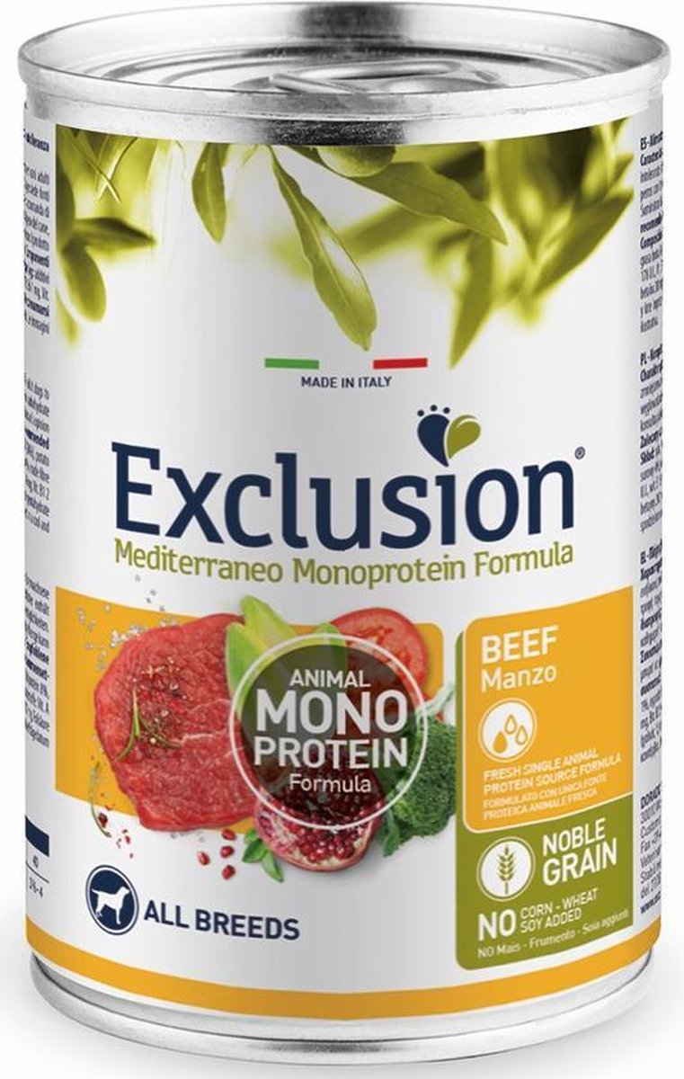 EXCLUSION Exclusion Mediterraneo - Natvoer volwassen hond - Voor kleine tot grote maat van honden - Rund 6 x 400 gr.
