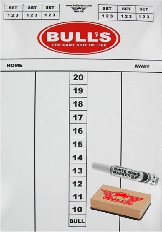 Bull's Scoreset Flex Scorebord 35 x 25 cm - Whiteboard Dart Scorebord - Inclusief Stift en Wisser van Bull's — afbeelding 2