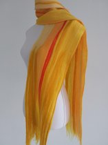 Handgemaakte, gevilte sjaal van 100% merinowol - Geel gestreept - 210 x 19 cm. Stijl open gevilt.