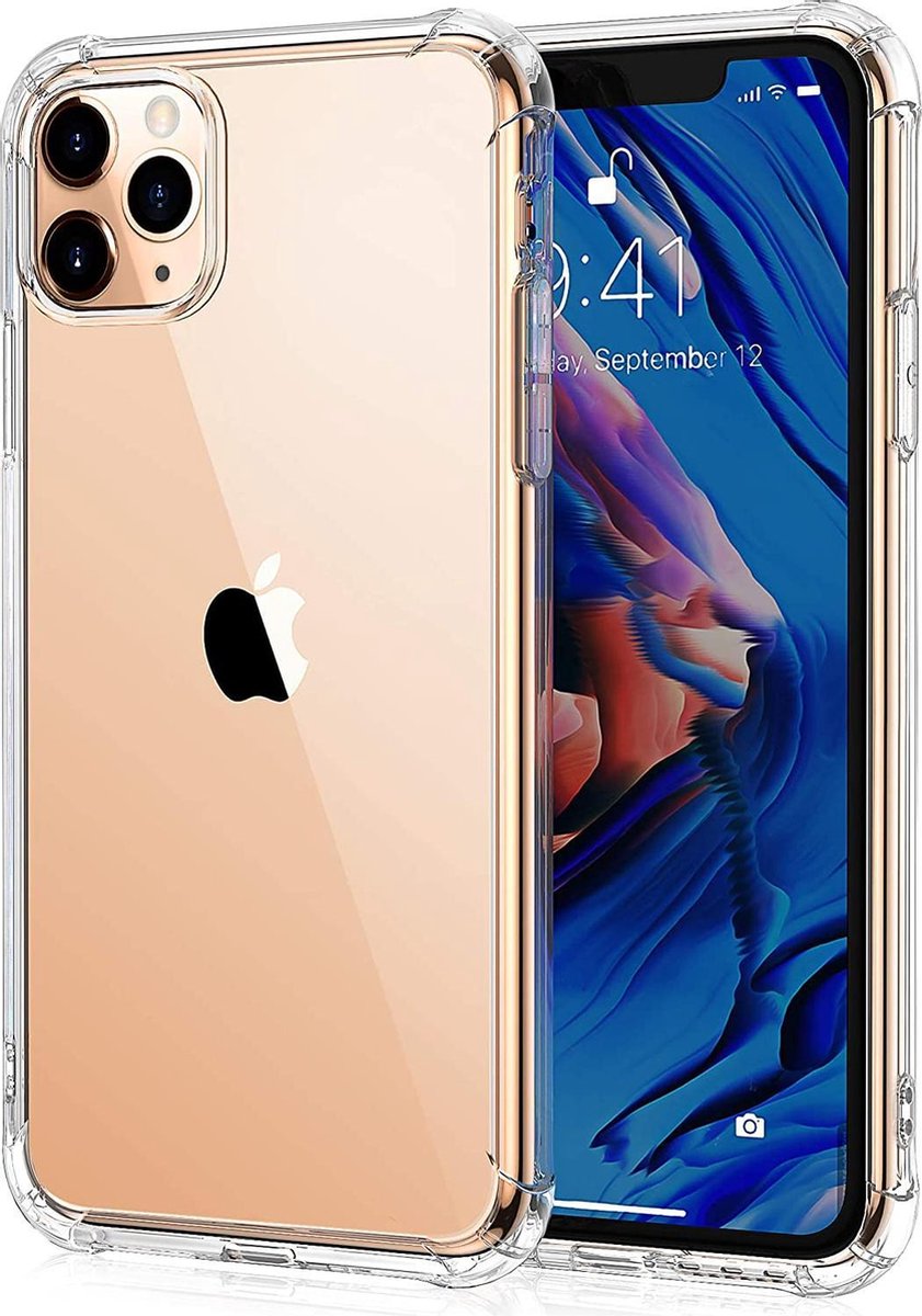 iPhone 11 Pro Max Hoesje Shock Proof Case Transparant - Apple iPhone 11 Pro Max Siliconen Anti Shock Hoesje Case Back Cover - Clear - Doorzichtig