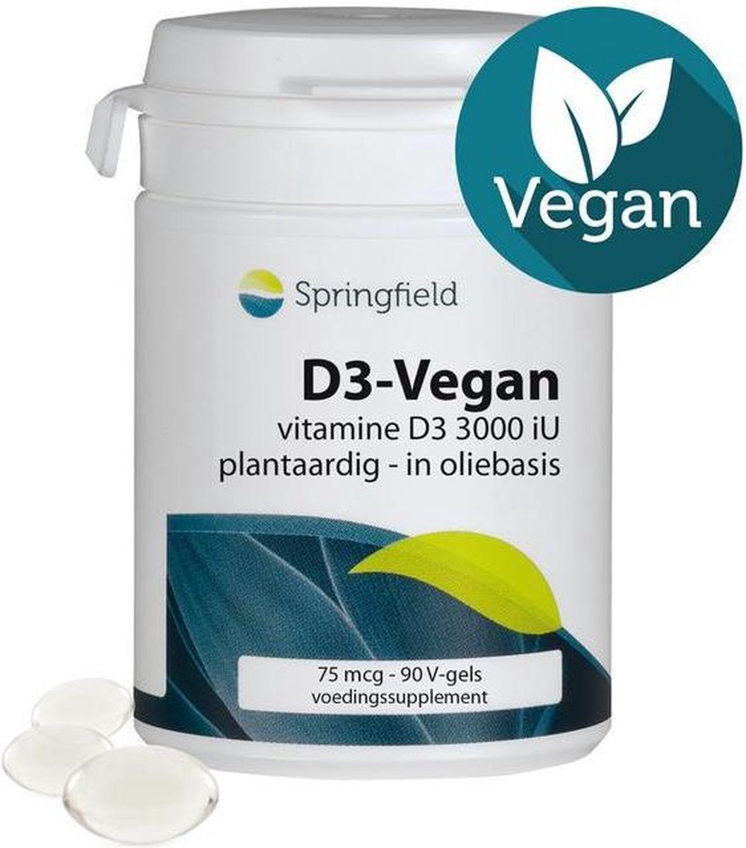 Springfield D3-Vegan-75 - 90 vegicaps - Vitamine D3 preparaat