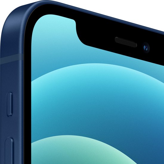 Schermrand en bovenkant van de blauwe iPhone 12, met notch en speaker.