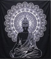 Boeddha - Wandkleed - Katoen - Zwart Wit - 230x200 cm - Muurdecoratie