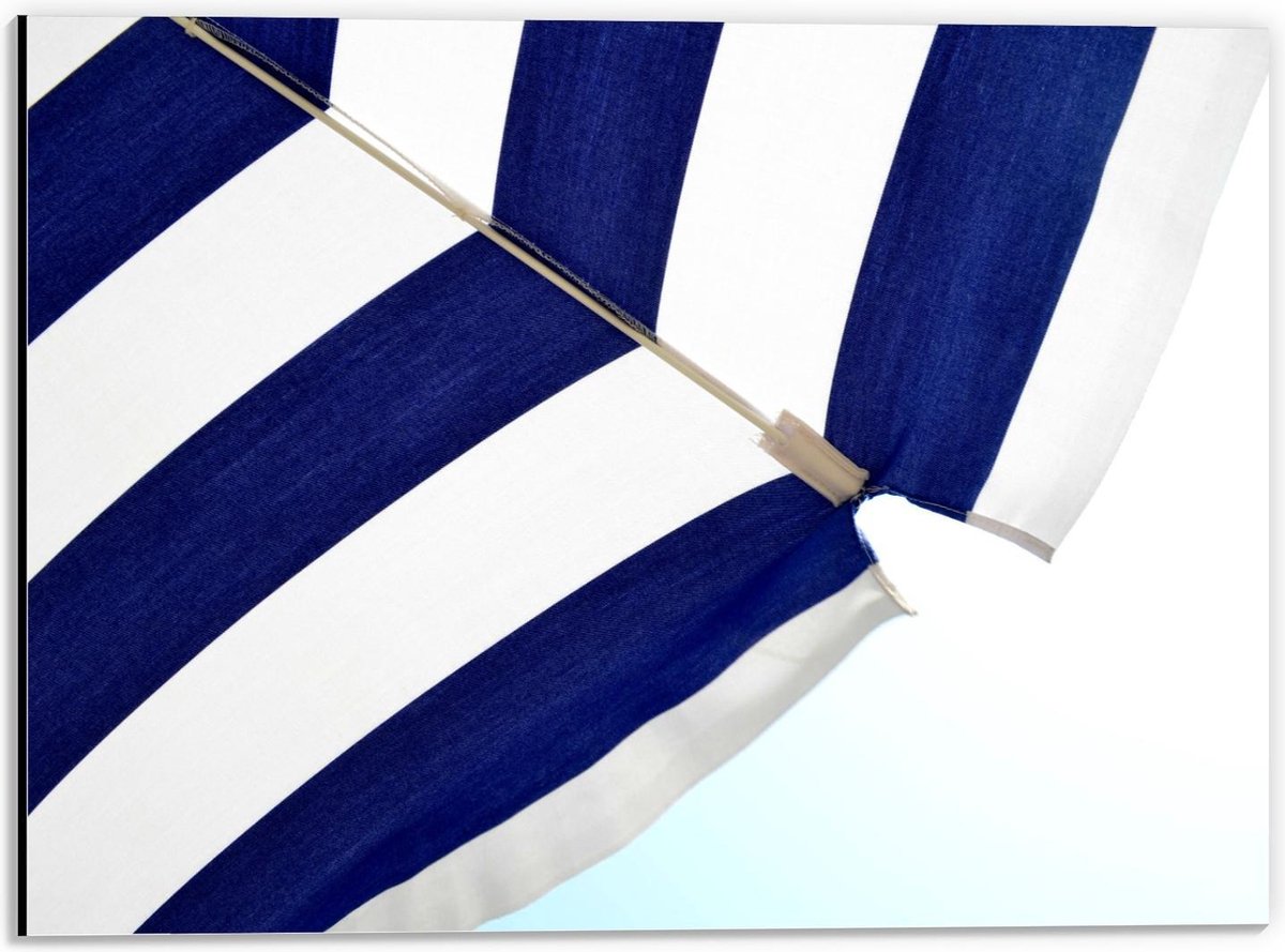 Dibond - Blauw Witte Parasol - 40x30cm Foto op Aluminium (Wanddecoratie van metaal)