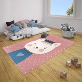 Kindervloerkleed kat Katie - roze/blauw 80x150 cm