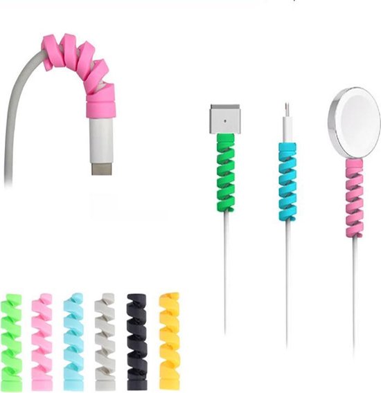 Kabel beschermer | Kabel beschermer Spiraal 8 stuks: 2x Roze, 2x Blauwe, 2x Zwart en 2x Wit | Voor o.a. Apple iPhone, Samsung oplader/ charger| Flexibel |Handig