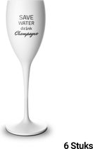 6x Witte Onbreekbare Champagneglazen 17cl - Save Water Drink Champagne - Erg Trendy - PGplastics