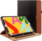 iPadspullekes - iPad 10.2 inch hoes geschikt voor 2019/2020/2021 Apple iPad model - Luxe Leer Bruin Zwart Case - Apple Pencil vakje - Tablet Hoesje met Auto/Wake Sleep - Geschikt v
