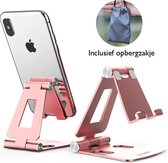 Buppio Aluminium Telefoonhouder - Bureau | Rosé | Telefoonstandaard | Smartphone | Tablet | Universeel | Opvouwbaar | Aluminium | INCLUSIEF Transporttas