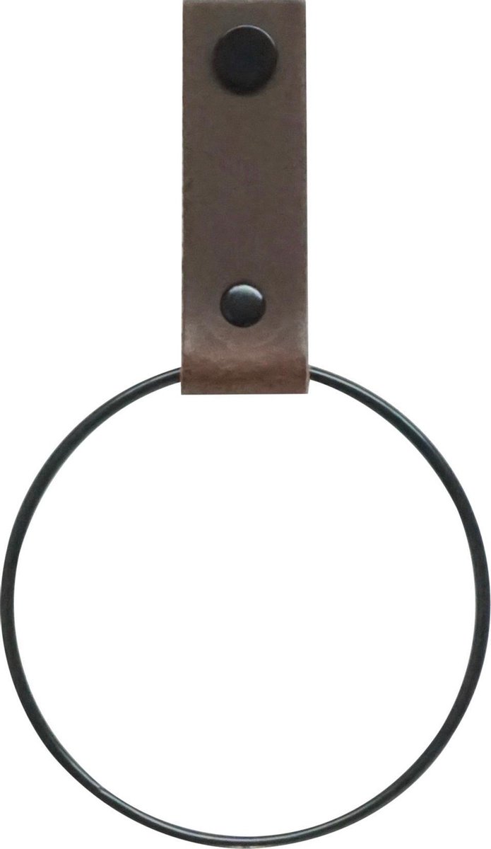 Leren Handdoekring | DONKERBRUIN - maat S (handdoekhanger - handdoekhaakje)