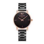 SJ WATCHES Lima horloge dames zwart- horloges voor vrouwen 36mm - Zwarte dames horloge