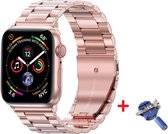 Luxe Metalen Armband Geschikt Voor Apple Watch Series 1/2/3/4/5/6/SE 38/40 mm Horloge Bandje - Geschikt Voor iWatch Schakel Polsband Strap RVS - Met Horlogeband Inkorter - One-Size - Rosegoud Kleurig