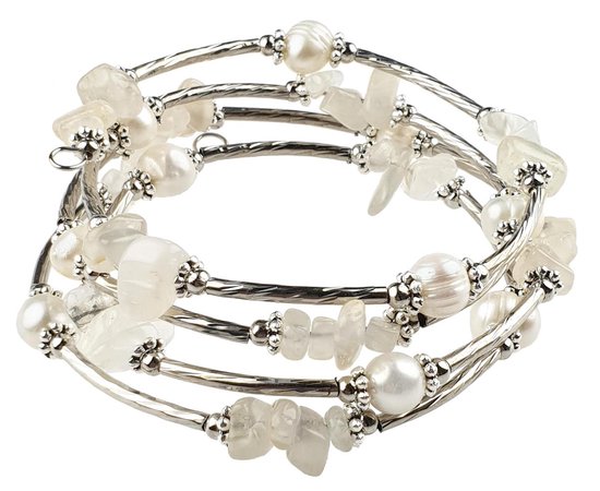 Bracelet wrap perle d'eau douce avec pierres précieuses Wrap Pearl Moonstone