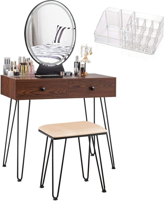 Coiffeuse Led Table De Maquillage Avec Tabouret Miroir Ovale + 1