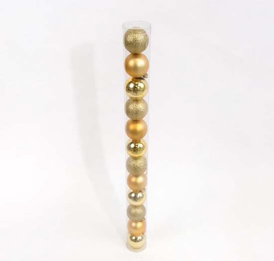 12 Onbreekbare kerstballen in koker diameter 5 cm goud