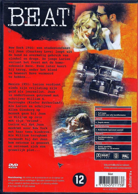 Achterkant van de dvd-hoes van Beat. Bevat informatie over de film, acteurs, en de inhoud van de dvd.