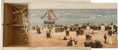 Wijnkist - Oud Stadsgezicht Scheveningen - Strand, Boot & Zee - Oude Foto Print op Houten Kist - 19x36 cm