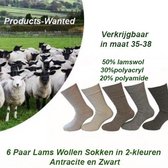 6 Paar Lams Wollen Sokken in Zwart | Maat 35-38