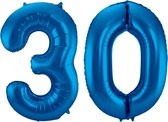 Ballon Cijfer 30 Jaar Blauw Verjaardag Versiering Blauwe Helium Ballonnen Feest Versiering 86 Cm XL Formaat Met Rietje
