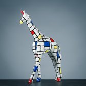 Beeld Giraffe - Decoratie Woonkamer - Mondriaan - Interieur - Giraffe - Handwerk - Woondecoratie -