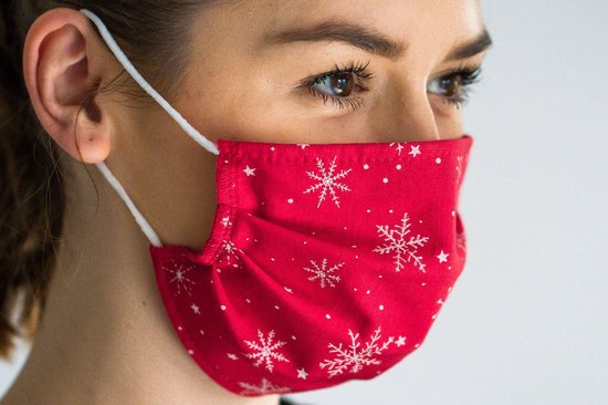 Mondkapje wasbaar - Kerst mondkapje - Red Snow -  Herbruikbaar mondkapje - Stoffen mondmasker - Katoen - Niet-medisch mondkapje