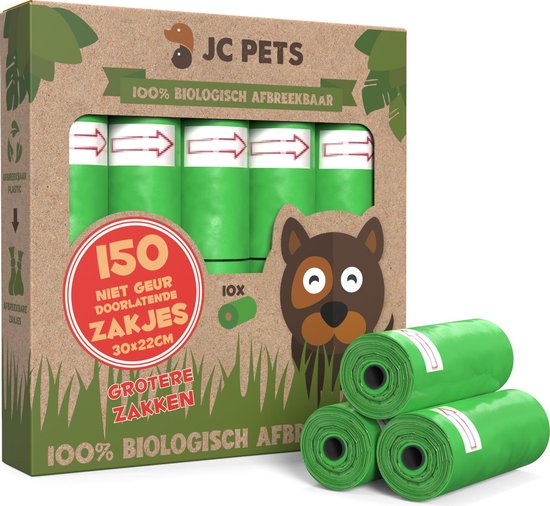 Hondenpoepzakjes - 150 stuks - 100% Biologisch Afbreekbaar - Poepzakjes Hond - 10 rollen