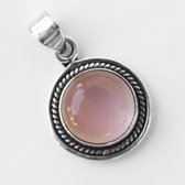 Natuursieraad -  925 sterling zilver rozenkwarts ronde ketting hanger - boho edelsteen sieraad - handgemaakt