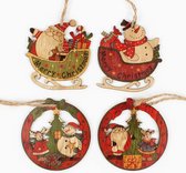 Houten kerstornamenten - 8 stuks - met Slee, Kerstman, Sneeuwpop - Kerstboom versiering